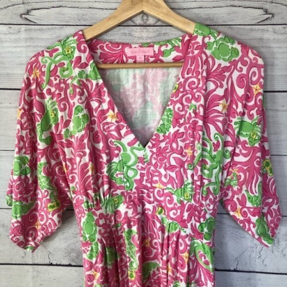 Lilly Pulitzer V-Neck Pink Green Tie Dress XS - Picture 6 of 7